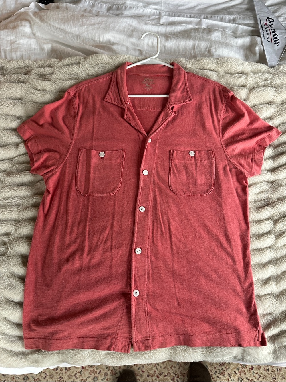 J. Crew Men's Short-Sleeve Button-Down Shirt in Coral Red